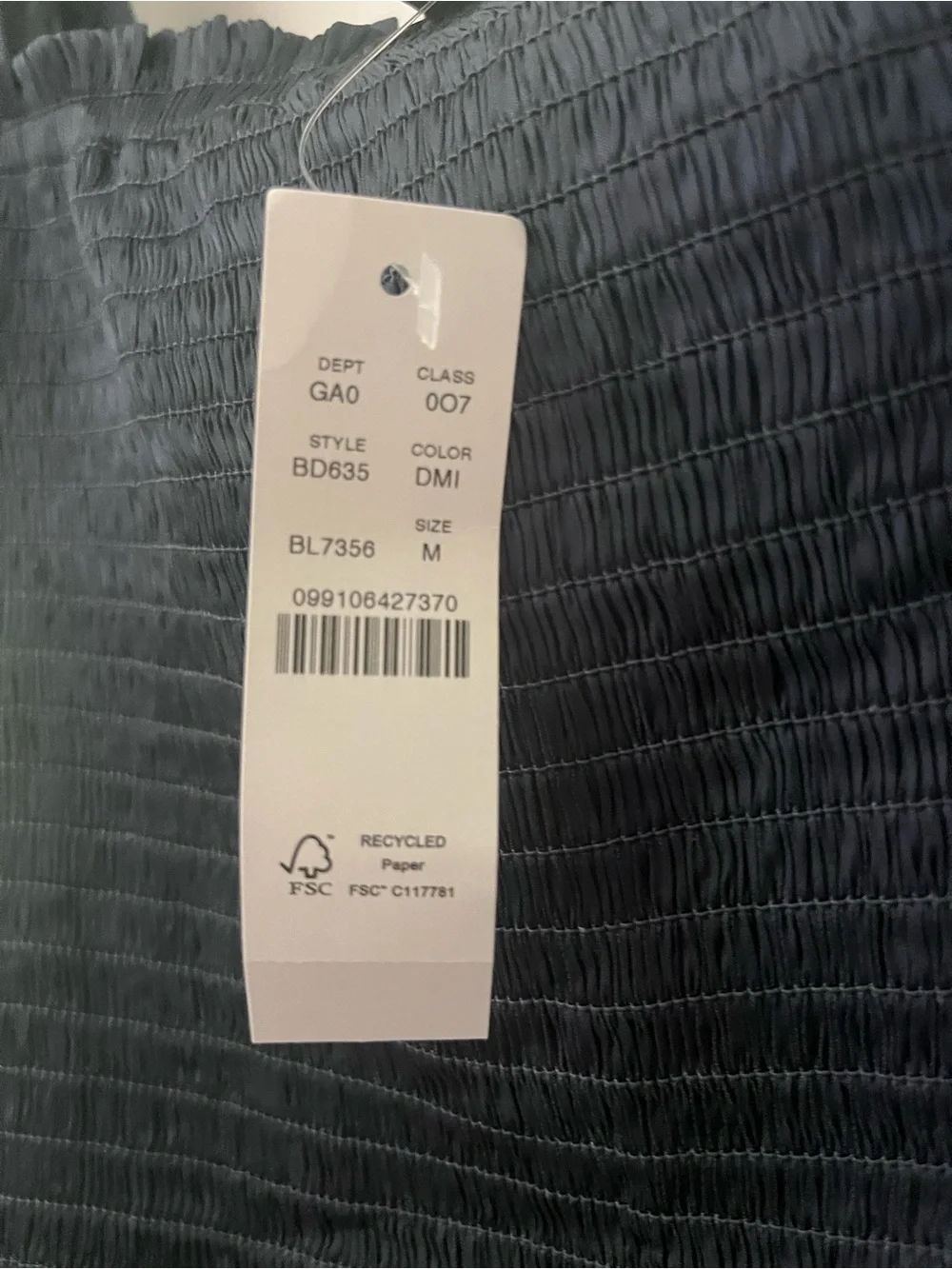 J Crew Smocked Navy Square-Neck Long Sleeve Top
